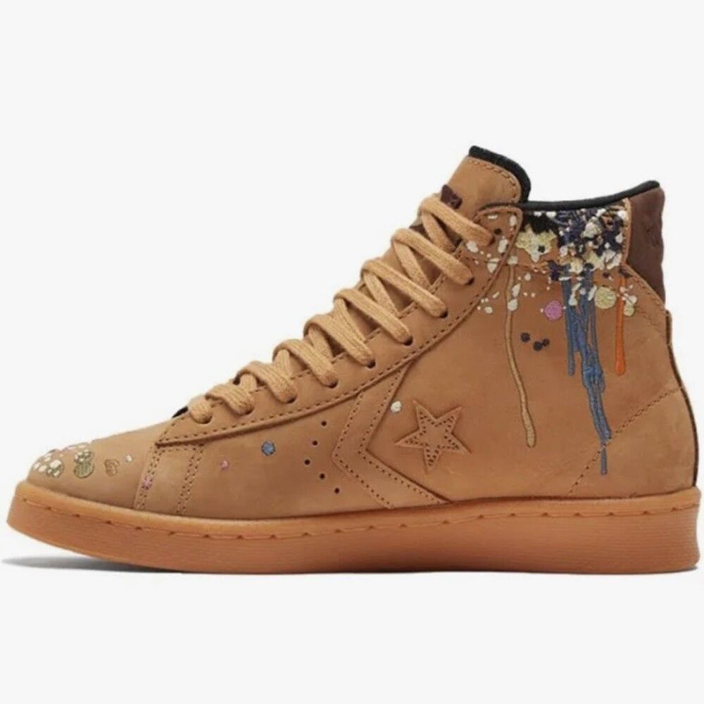 Converse Bandulu Pro Leather Sneaker Tan Paint Splatters 8 Men 9.5 Women EUR 41
